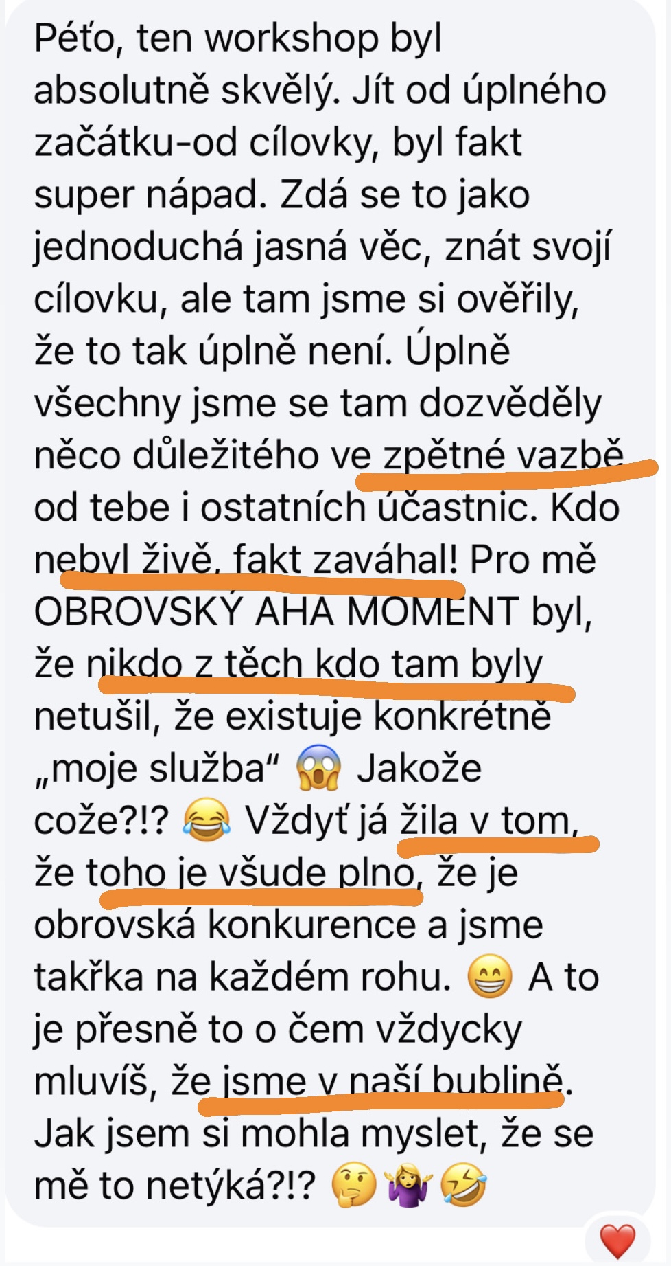 Zpětná vazba účastnice workshopu – zpráva 1