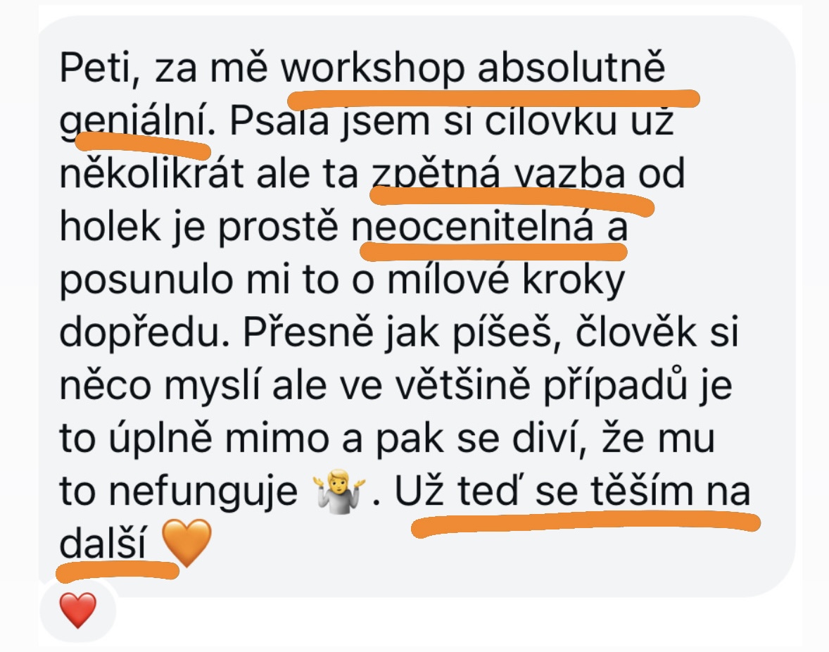 Zpětná vazba účastnice workshopu – zpráva 2