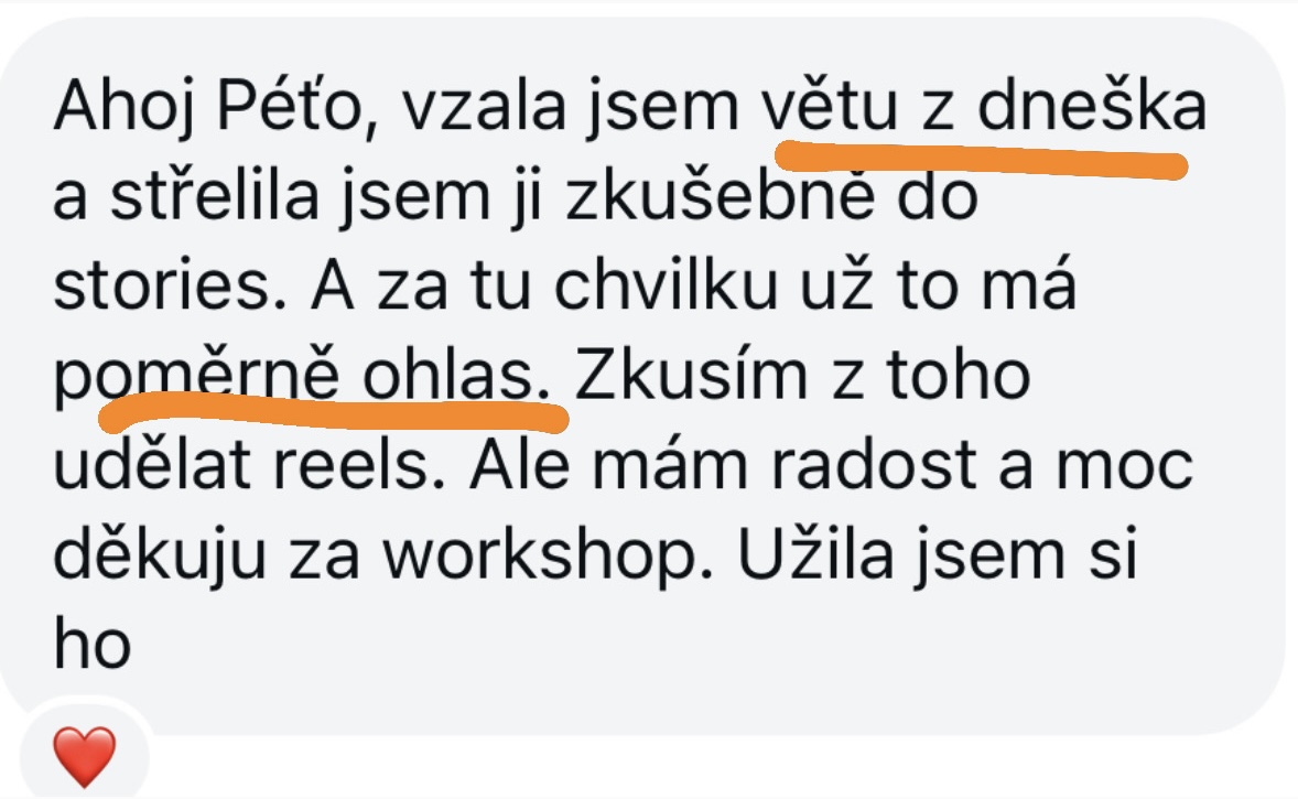 Zpětná vazba účastnice workshopu – zpráva 3
